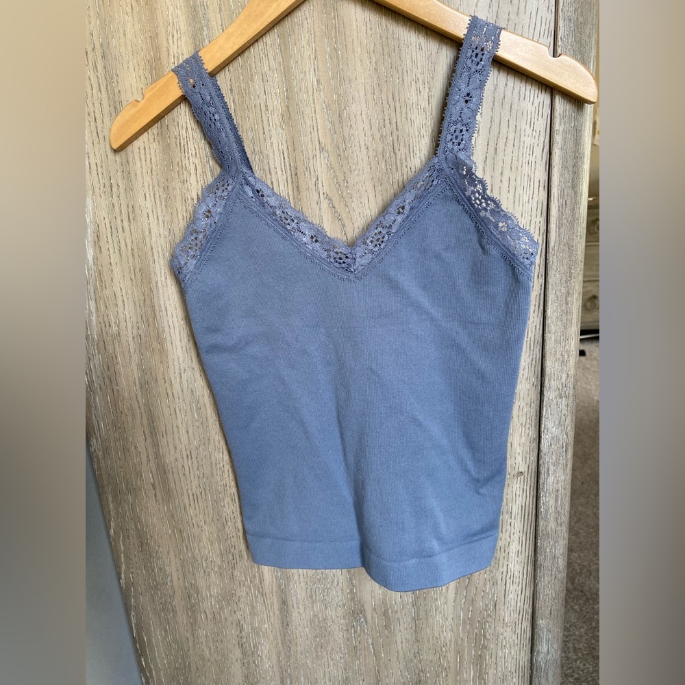 Lace Trim Blue Tank Top - S